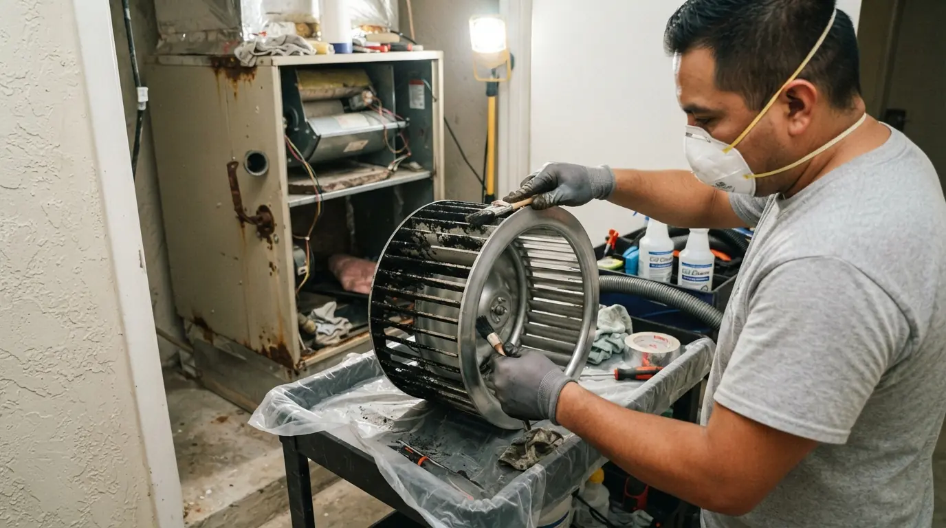 Blower wheel removed from a Miami air handler